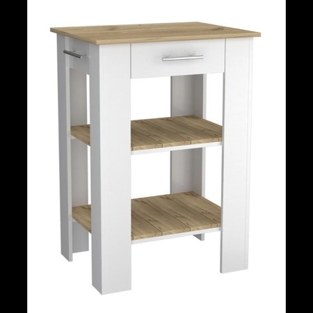 TUHOME Cala Kitchen Island 23, Two Shelves, Two Drawers, White/Light Oak ABD5774